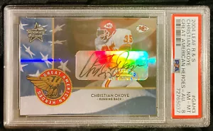 Leaf Rookie & Stars Christian Okoye 2004 automático #62/100 PSA 8 - Imagen 1 de 2