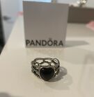 Pandora Black Onyx🖤 Heart Mi Amor Silver Beaded Ring  With Box. Size 54 Rare