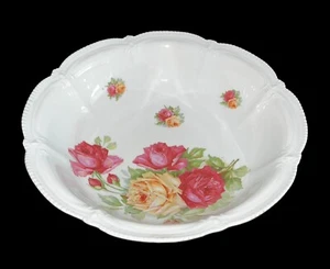 Vintage Hand Painted German 10.5” Bowl Roses Floral Scalloped Edges Excellent - Picture 1 of 8