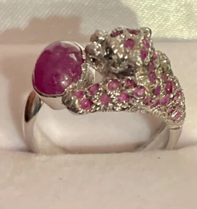 Nachlass 3 Karat natürlicher Rubin Sterlingsilber gepunzt Panther/Tiger Leopard Ring - Bild 1 von 11