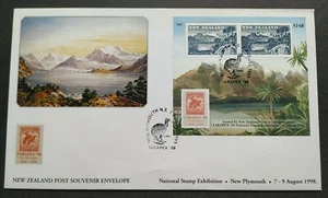 1998 New Zealand Nature Scenery Mountain Lake Tarapex Stamp Exhibition MS FDC - Picture 1 of 2