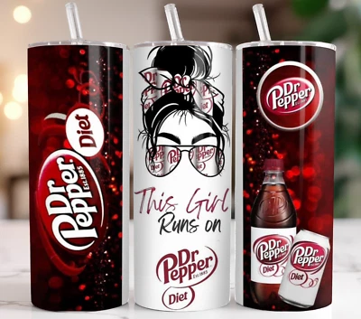 HANDMADE This Girl Runs on Diet Dr Pepper 20oz Stainless Steel Tumbler | Funny Quote Cup