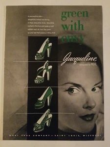 1947 women's Jacqueline shoes designed by Wohl green eyes with envy vintage ad - Picture 1 of 1