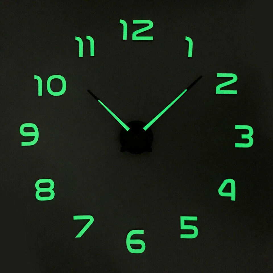 Reloj de Pared 3D Hágalo Usted Mismo Grande Luminoso Resplandor en la Oscuridad Cuarzo Decoración del Hogar Relojes de Noche Foto 1 de 4