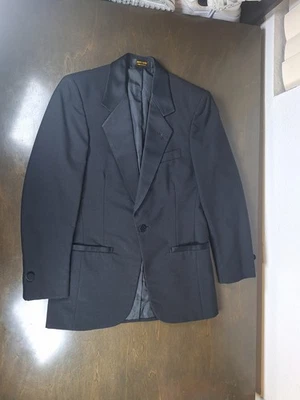 Pierre Cardin Size 34S Black Striped Tuxedo Jacket Notched Satin Lapels - Image 1 of 4