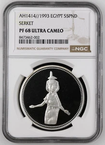 1993 Ägypten 5 Pound AH1414 Guardian Goddess Serket Silbermünze NGC PF 68 UC - Bild 1 von 6