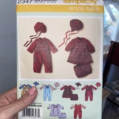 Romper Dress Panties Hat XXS-L Infants Simplicity 2347 Sewing Pattern Holiday - Image 1 of 4