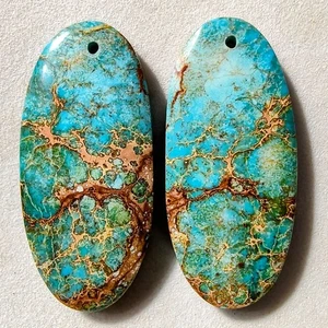 Coppia fiammiferi forati diaspro sedimenti marini 29 ct pietra preziosa cabochon 32,2 x 14,8 mm - Foto 1 di 3