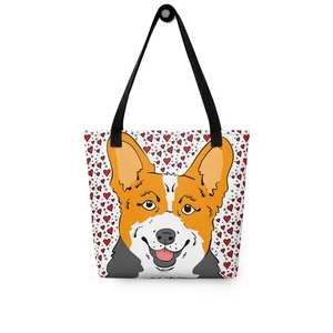 Red Tricolor Welsh Corgi Valentines Day Tote Bag Holiday Gift 15x15" - Picture 1 of 19