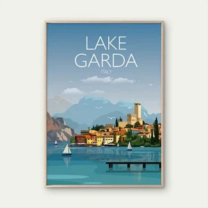 Lake Garda Italy Scenic Mountain & Town View Travel Poster Print Wall Art - Bild 1 von 2