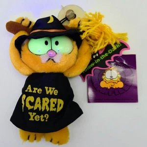 RARE 1988 Dakin Garfield Witch w/Broom Eyes Glow in Dark Window/Cling Plush - Picture 1 of 14