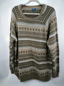 Men’s Cotton Traders Fair Isle Cotton Crew Neck Jumper Sweater Size 2XL walnut - Picture 1 of 10