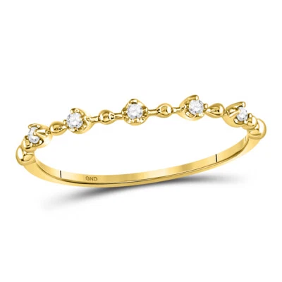 Anillo apilable de oro amarillo de 10 quilates con puntos de cuentas de diamantes redondos para mujer 1/20 Cttw Foto 1 de 3