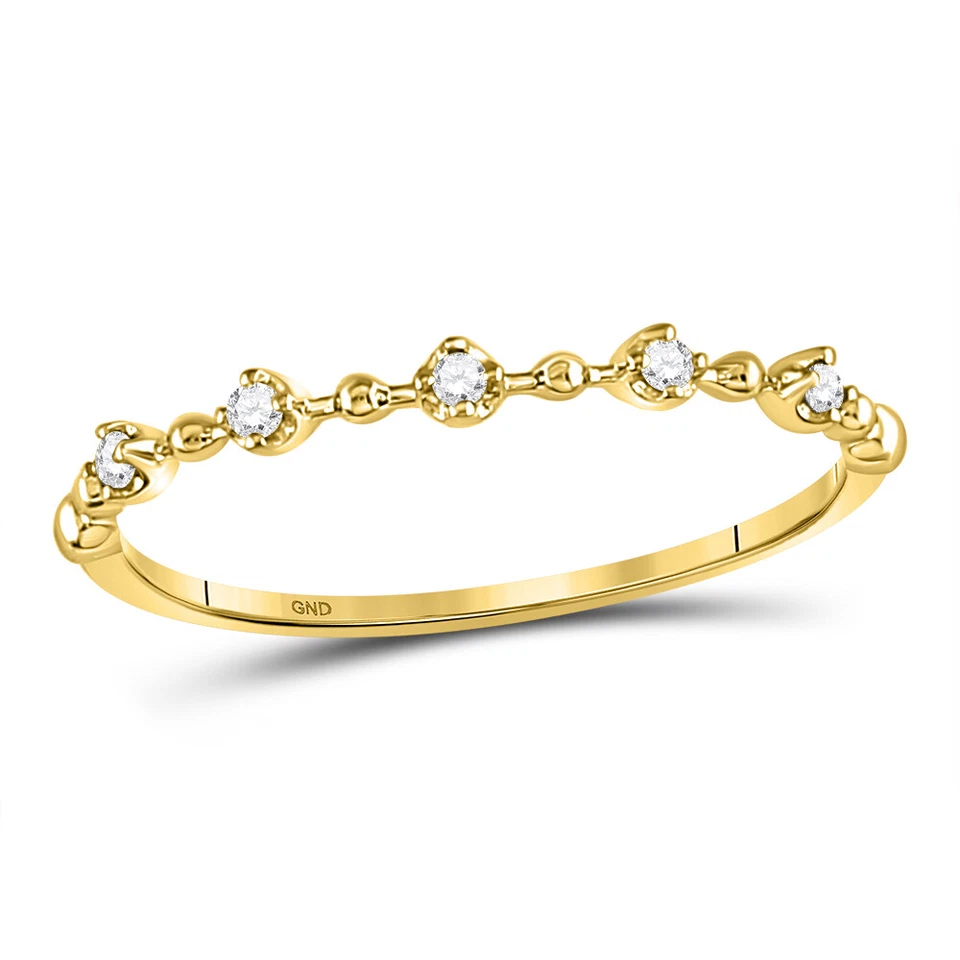 Anillo apilable de oro amarillo de 10 quilates con puntos de cuentas de diamantes redondos para mujer 1/20 Cttw Foto 1 de 3