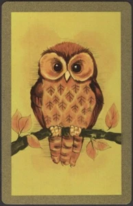 Playing Cards 1 Single Card Old Vintage * OWL BIRD on BRANCH * Artist Picture  A - Picture 1 of 3