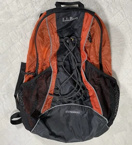 L.L. Bean Stowaway Backpack Orange Black Lightweight Hiking Daypack Travel Camp - Picture 1 of 7