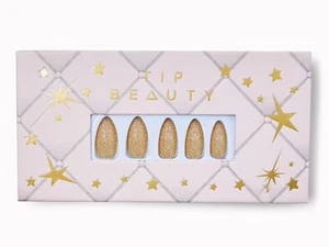 TIP BEAUTY Nail Set 24K MAGIC almond-shape gold glitter sparkle 48 w/glue - Picture 1 of 8