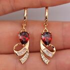 18K Gold Filled - Water Drop Red Circle Square Zircon Women Gift Earrings BR