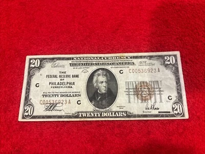 Billete de veinte dólares 1929 • Billete de 20 dólares con sello marrón • Philadelphia PA • C00536923A Foto 1 de 2