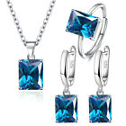 Womens 925 Sterling Silver Necklace Earrings Rings Square Blue CZ Jewellery Sets