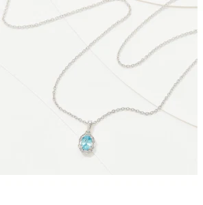 Generation Gems Exotic Blue Zircon Oval Pendant Sterling Silver - Picture 1 of 4