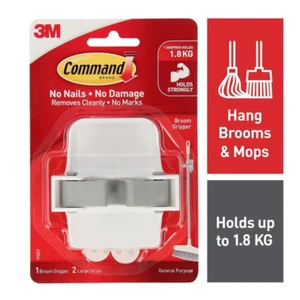 3M Command White Adhesive Broom Stick Gripper Holder Storage Holds 1.8Kg - Picture 1 of 8