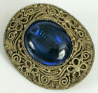 Vintage Fine Chinese Export Silver Fine Filigree Blue Glass Cabochon Dress Clip