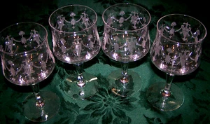 4 Antique Gorgeous Morgantown Glass 7589 Richmond Pattern Etched Wine Stems - Picture 1 of 2