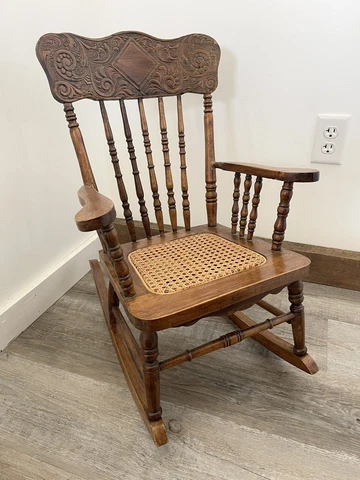 Vintage Children’s Wooden Rocking Chair Wicker Seat Cover