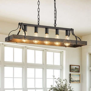5 Light 33.7'' Black Gold Pendant LED Ceiling Chandelier Lamp Fixture Kitchen UL - Picture 1 of 9