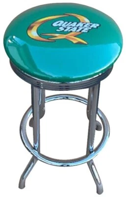 Taburete de bar cromado de 24" o 30" de alto vintage Quaker State aceite auto garaje tema logotipo Foto 1 de 2