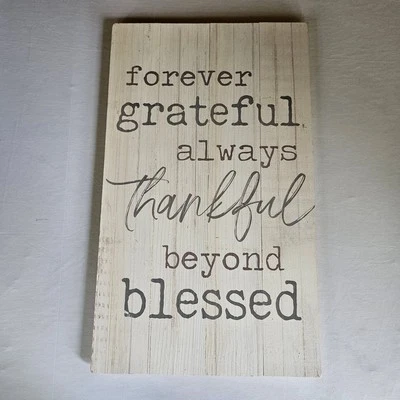 GRATEFUL THANKFUL BLESSED Sign Inspirational Entry Wall Decor Rustic Wood - Image 1 of 4
