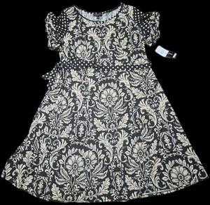 NWT 90s Perceptions Maxi Dress 2X Tan Black Mixed Prints Ruffled Sleeves A Line - Picture 1 of 14
