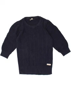 BARBOUR Womens 3/4 Sleeve Crew Neck Jumper Sweater UK 8 Small Navy Blue YZ11 - Picture 1 of 3