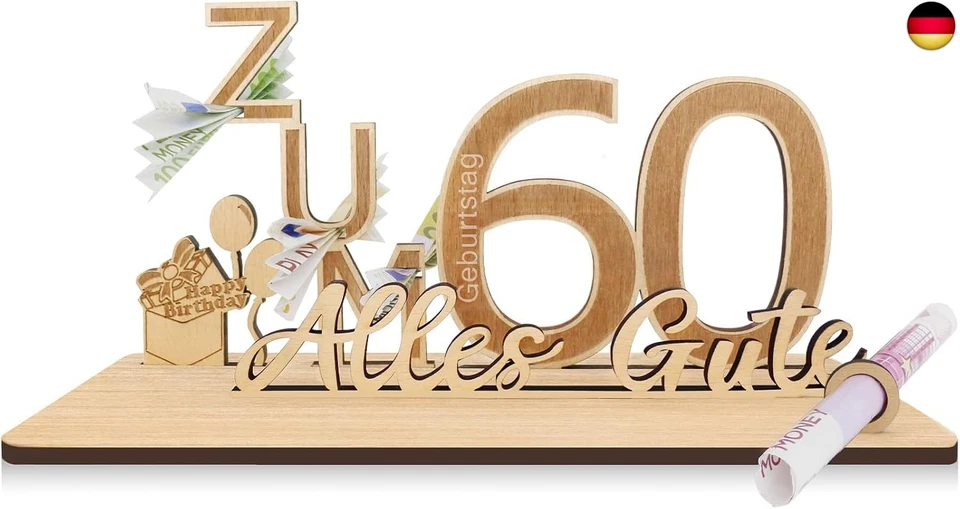 Sugeru Geldgeschenke Geburtstag Zum 60 | 25x13x12cm | Geburtstag Frauen Mann | - Bild 1 von 4