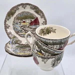 Johnson Brothers The Friendly Village Ice House Set of 3 Flat Cup and Saucer Set - Picture 1 of 10