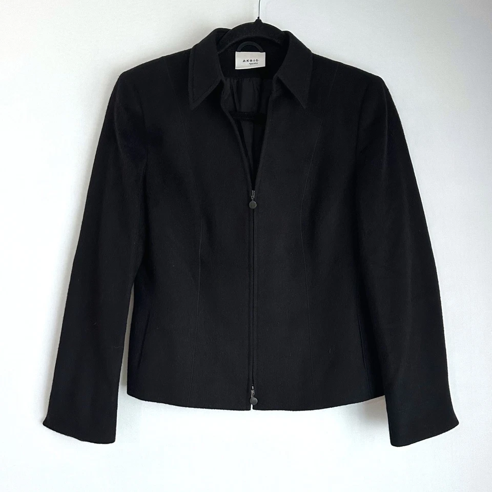 Chaqueta Blazer Akris Punto Negra Lana Cremallera Frontal Cuello Talla US 8 Oficina Foto 1 de 4