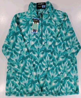 NUEVO Eddie Bauer 1/4 Cremallera Polar Polar Hoja Turquesa Ikat Mujer’s Grande Nuevo con Etiquetas Campamento Foto 1 de 4