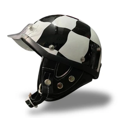Casco de scooter vintage a cuadros cara abierta casco de motocicleta hecho a mano Foto 1 de 4