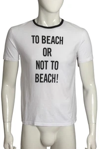 MOSCHINO SWIM- "To Beach or Not To Beach" T-Shirt, Size Medium - Picture 1 of 5