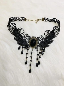 Black Lace Choker Necklace Goth Style Punk Rocker Jewelry Women New - Picture 1 of 2