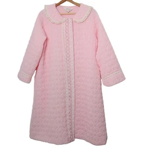 Vintage Komar Leisurly Living Womens L Robe Pink Quilted Lace Trim Reversible - Picture 1 of 12