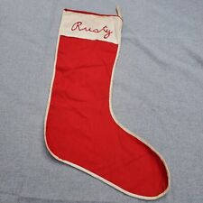 Vintage Christmas Stocking Hand-Stitched Embroidered with Rusty 1953 Red 18 Inch