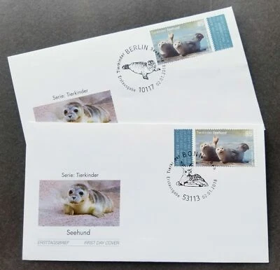 [SJ] Germany Baby Animal Harbour Seal 2018 Fauna Marine Life (FDC pair) - Image 1 of 4
