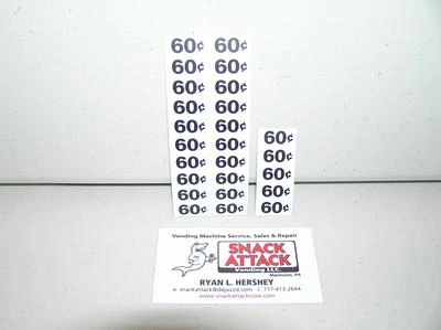 (25) SNACK VENDING MACHINE 60 / 65 CENTS PRICE LABELS - Free Ship! - Image 1 of 2