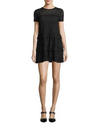 Vestido negro RED VALENTINO manga corta malla con volantes en capas 12 EE. UU. / 48 FR NUEVO $695 Foto 1 de 2