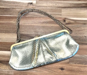 Valerie Stevens Gold Snake Lame Evening Handbag Clutch Purse Chain Handle - Picture 1 of 12