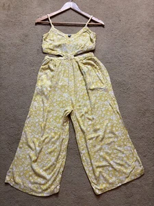 Aerie Cami Ditzy Floral Tank Jumpsuit Yellow Flowers Cutout Wide Leg Cropped S - Picture 1 of 9