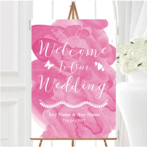 Warm Pink Watercolour Personalised Any Wording Welcome To Our Wedding Sign - Picture 1 of 1