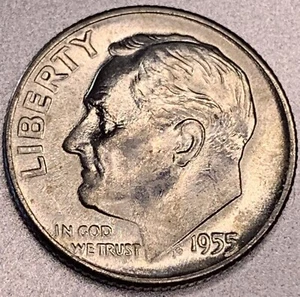 1955 - D Roosevelt Dime - BU - Brilliant Uncirculated - 90% Silver SS287 - Picture 1 of 2